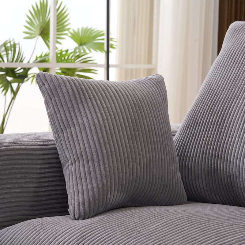 Corduroy Modular Chaise Lounge Couch L-shaped Sectional Sofa with Ottoman and Cushions Back, Full Foam Convertible 3 Seater Sofa