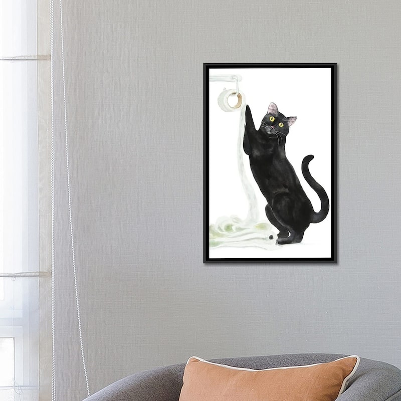 iCanvas "Black Cat And Toilet Paper" by Alexey Dmitrievich Shmyrov Framed Canvas Print