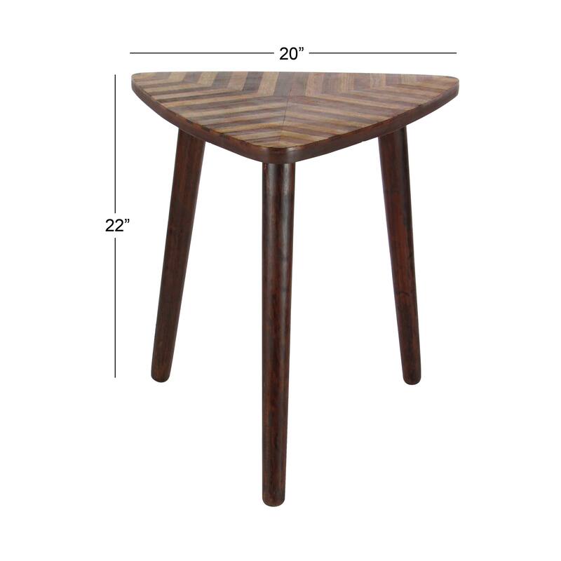 Brown Mango Wood Handmade Accent Table with Wood Inlay