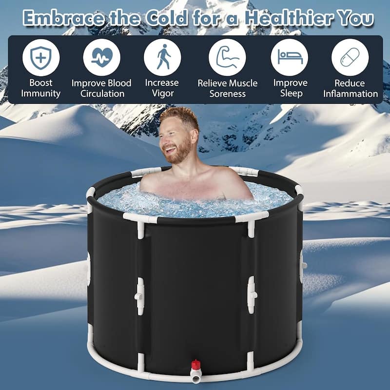 Ice Bath Tub Foldable Ice Plunge Tub w/ Drainage Pipes & Valve