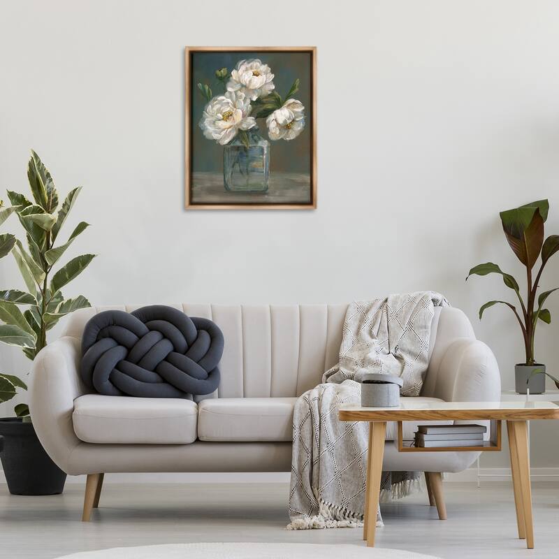Stupell Traditional White Flower Trio Framed Floater Canvas Wall Art Design By Nan