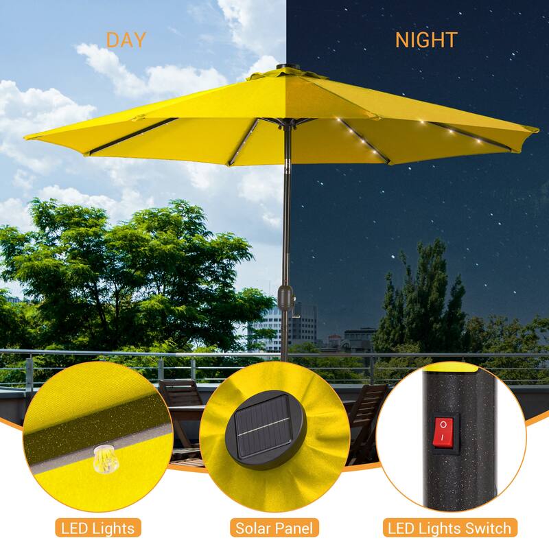 LIVOOSUN 9Ft Solar-powered Large Round Outdoor Patio Market Umbrella with Crank