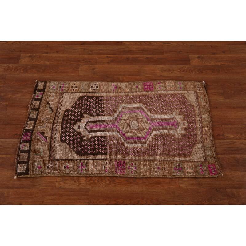 Hand Knotted Oriental 100% Wool Carpet Transitional Tribal Brown Anatolian Area Rug - 3' 0'' X 1' 10''