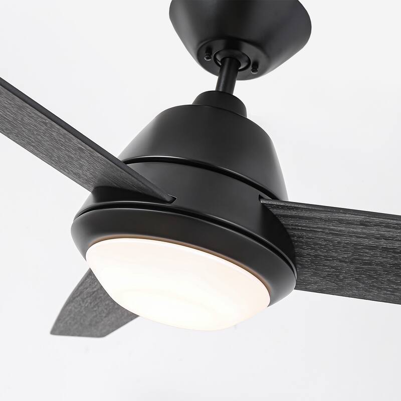 52-inch Modern Black Wooden Ceiling Fan with LED Light and Remote