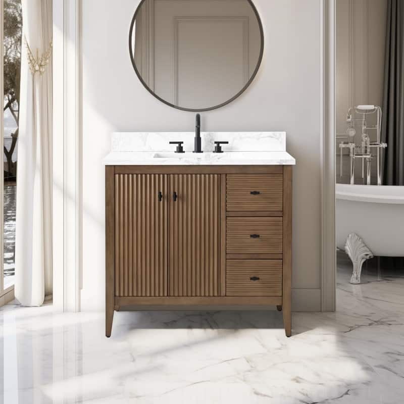 Vanity Art 36" Single Sink Bathroom Vanity Cabinet with Engineered Marble Countertop