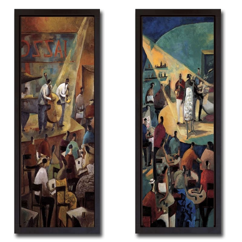 Jazz Club & Blue Jazz by Didier Lourenco 2-pc Black Floater Framed Canvas Art Set (29 in x 13 in Each Piece in Set)