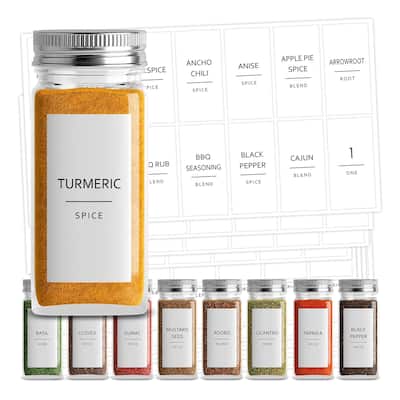 140 Spice Labels Stickers, Preprinted White Minimalist Spice Jar Labels