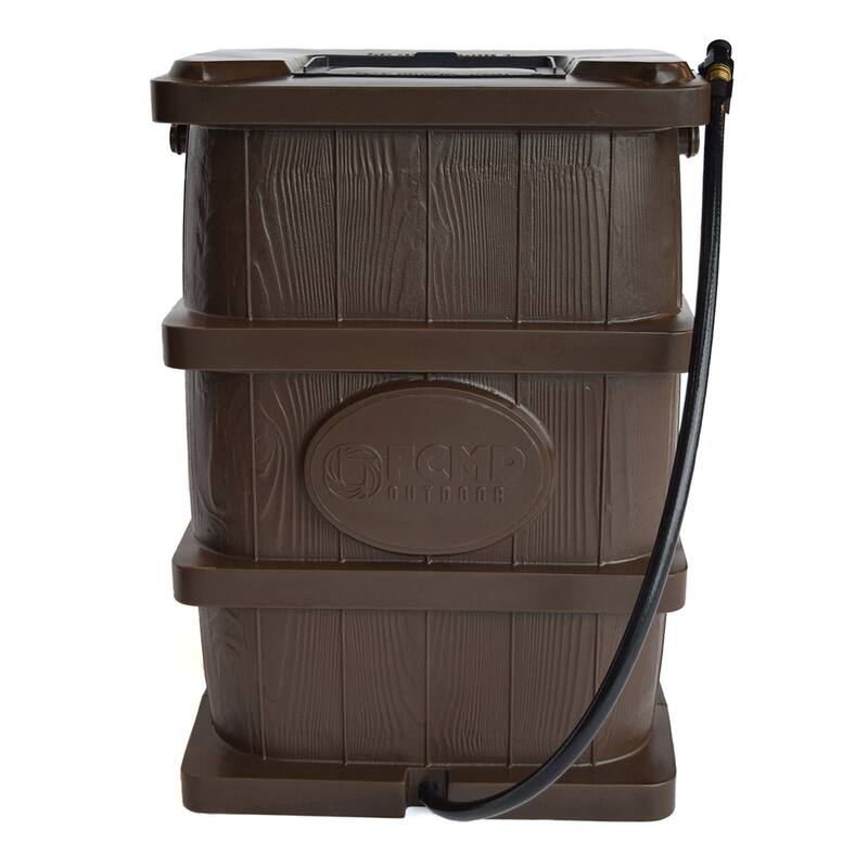 FCMP Outdoor WG4000 45 Gal Wood Grain Rain Water Catcher Barrel Container, Brown - 17 x 22 x 32 inches