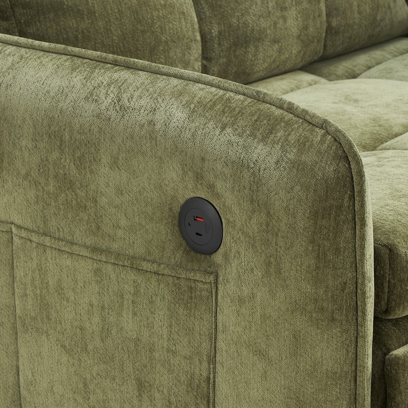 3-in-1 Chenille Accent Chair Convertible Sleeper Sofa Bed, 80" Extra Long Pull-out Chair Bed with USB and Type-C Ports