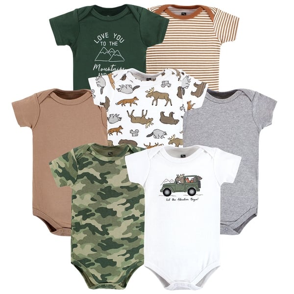 slide 1 of 1, Hudson Baby Cotton Bodysuits, Animal Adventure 0-3 Months - Animal Adventure