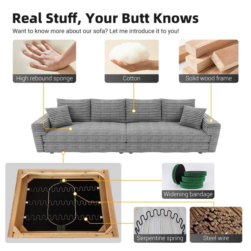 82.7 " Modern Plush Corduroy 3-Seat Sofa with Soft Pillows