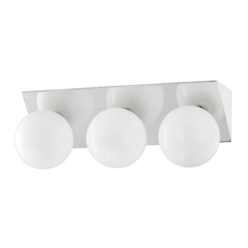Porch & Den Briles Opal Glossy Glass Bath Bracket - 3 light - Polished Nickel