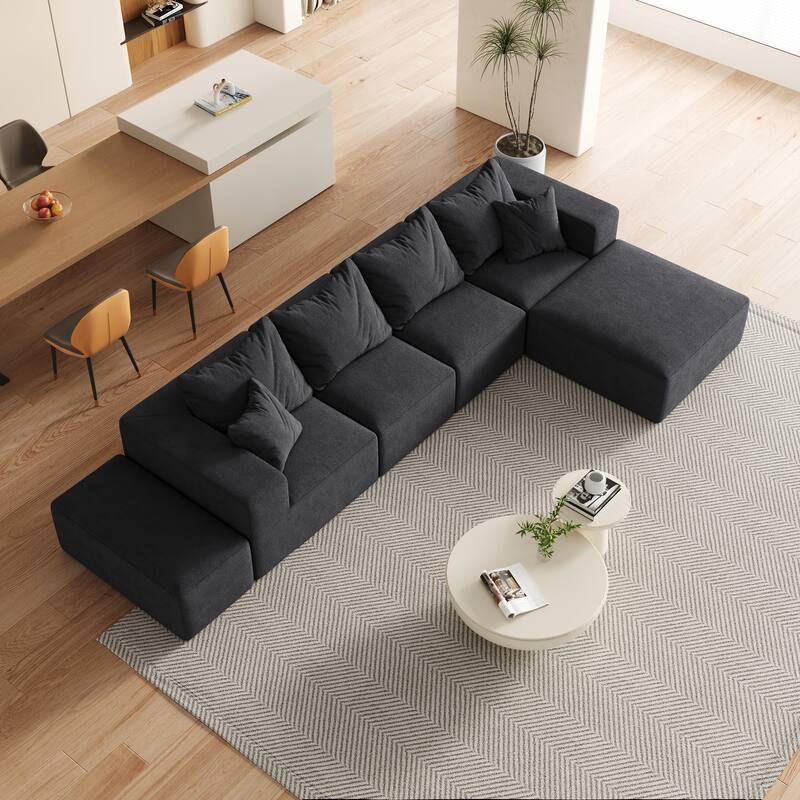 Upholstered Sectional Boneless Couch Set,Modular 132" L Shaped Sectional With 6 Pillows,Free Combination Sofa Couch