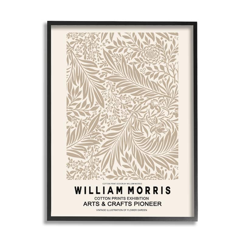 Stupell Detailed Beige Botanical Leaves William Morris Text Framed Wall Art