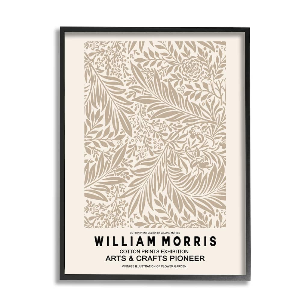 Stupell Detailed Beige Botanical Leaves William Morris Text Framed Wall Art