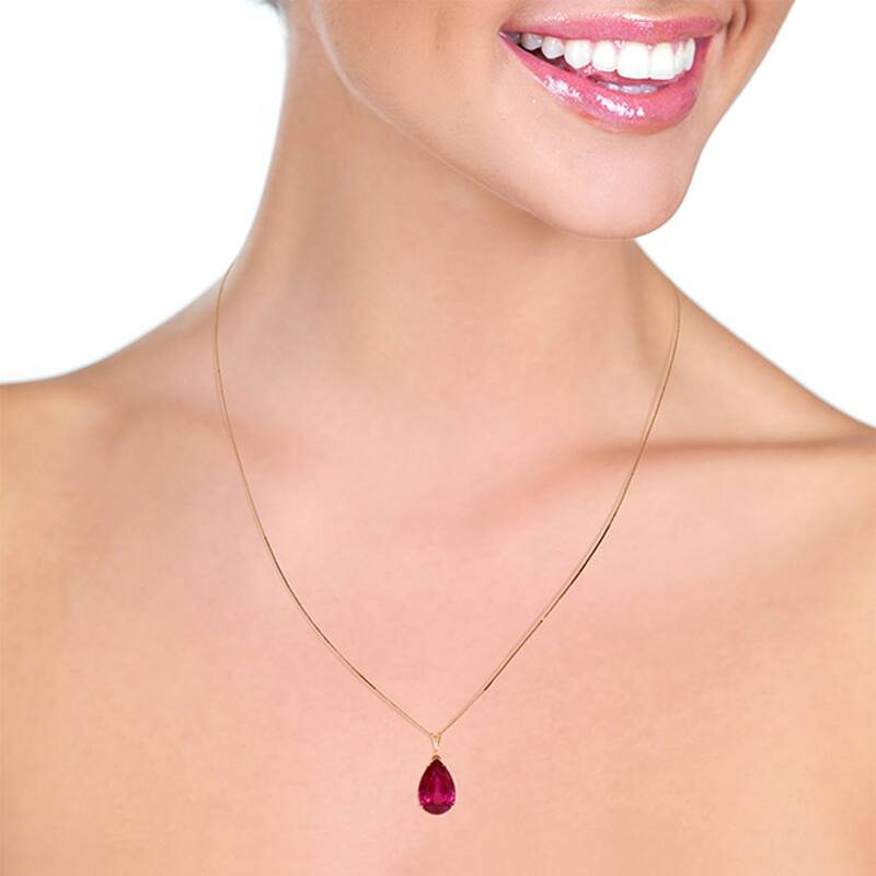 MayaMila 5 Carat 14K Solid Rose Gold Teardrop Ruby Necklace