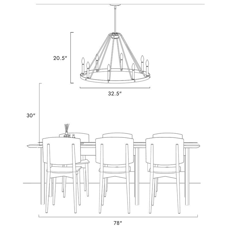 Modern Classic 8-Light Chandelier Matte Black Circular Light Fixture for Dining Room - 32.5 " × 20.5 "