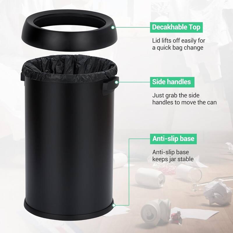 17 Gallon/65 Liter Round Open Top Trash Can, Stainless Steel Commercial Grade Heavy Gauge Trash Bin