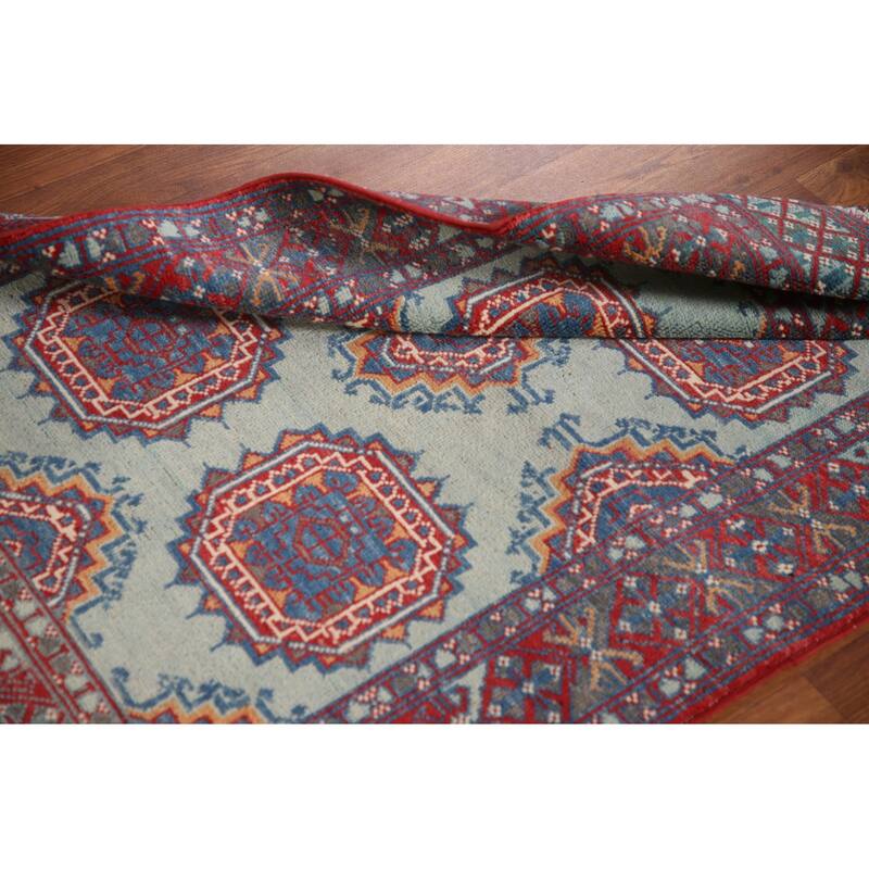 Geometric Kazak Accent Rug Hand-Knotted Blue Wool Carpet - 3'1"x 4'9"