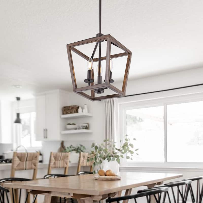 Oria Iron Farmhouse Industrial Lantern LED Pendant, Oil Rubbed Bronze/Faux Wood by JONATHAN Y
