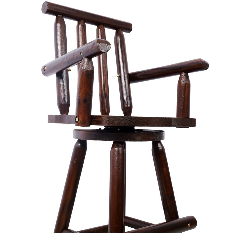 Rustic Bar Stool - Fir Wood Construction, Chair with Footrest,Wide Armrest, Rustic Kitchen Stool, Tall Bistro Chair