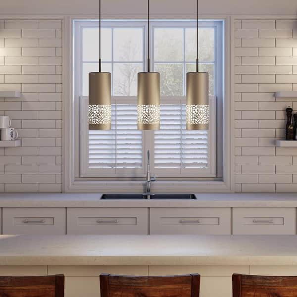 slide 2 of 3, Eglo Carmelia 3-Light Satin Nickel Hanging Ceiling Light
