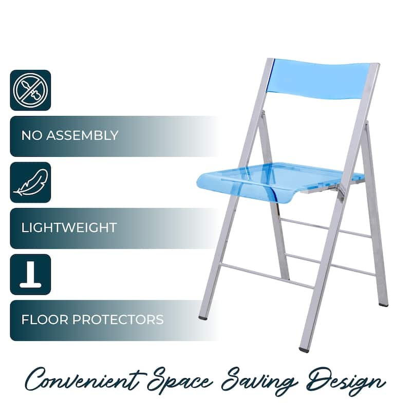 Menno Foldable Acrylic Dining Chair with Metal Frame – Modern Transparent Seat for Indoor Outdoor Kitchen Office or Events
