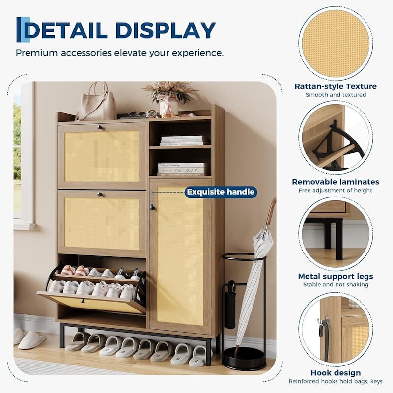 Freestanding 3 Flip Drawer Shoe Cabinet for Entryway Hallway Storage