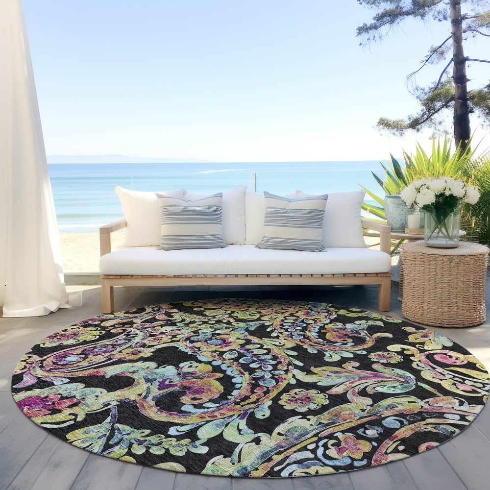 Machine Washable Indoor/ Outdoor Chantille Traditional Scroll Rug