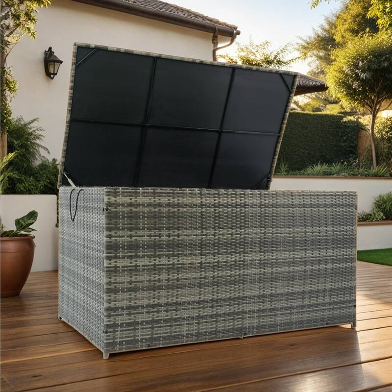 Modern Rattan Storage Deck Box with Safety Hinges and Removable Liner for Indoor Patio and Poolside​