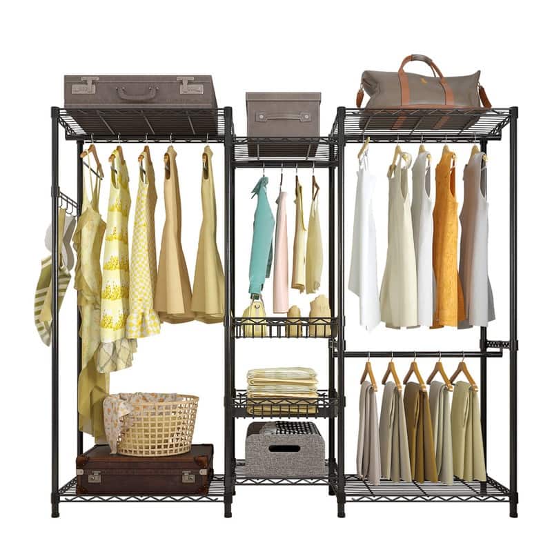 Freestanding Closet Organizer Metal Garment Rack Portable Clothes Hanger Black