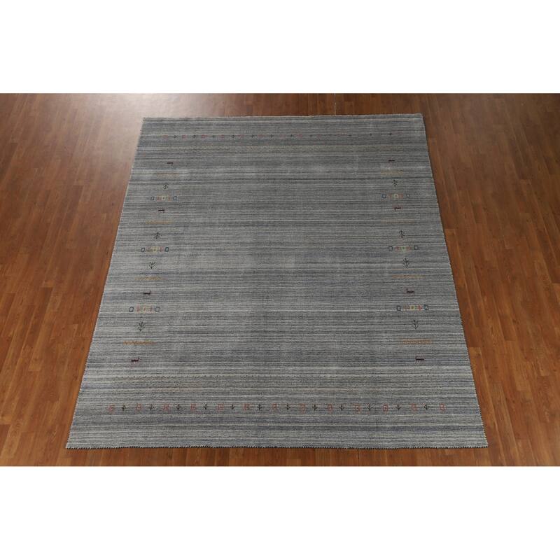 Hand Knotted Oriental 100% Wool Carpet Tribal Tribal Greys & Charcoal Gabbeh Area Rug - 9' 9'' X 8' 1''