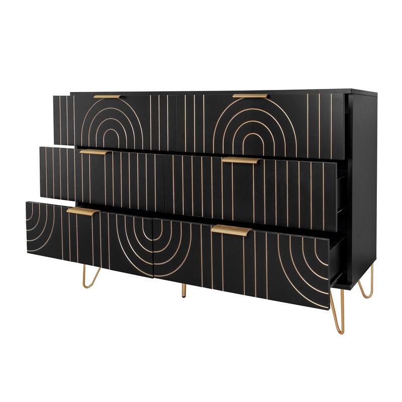 6 Drawer Storage Cabinet, Accent Cabinet with Metal Handles, Storage Chest of Drawer, Wide Dresser Drawer with Carving