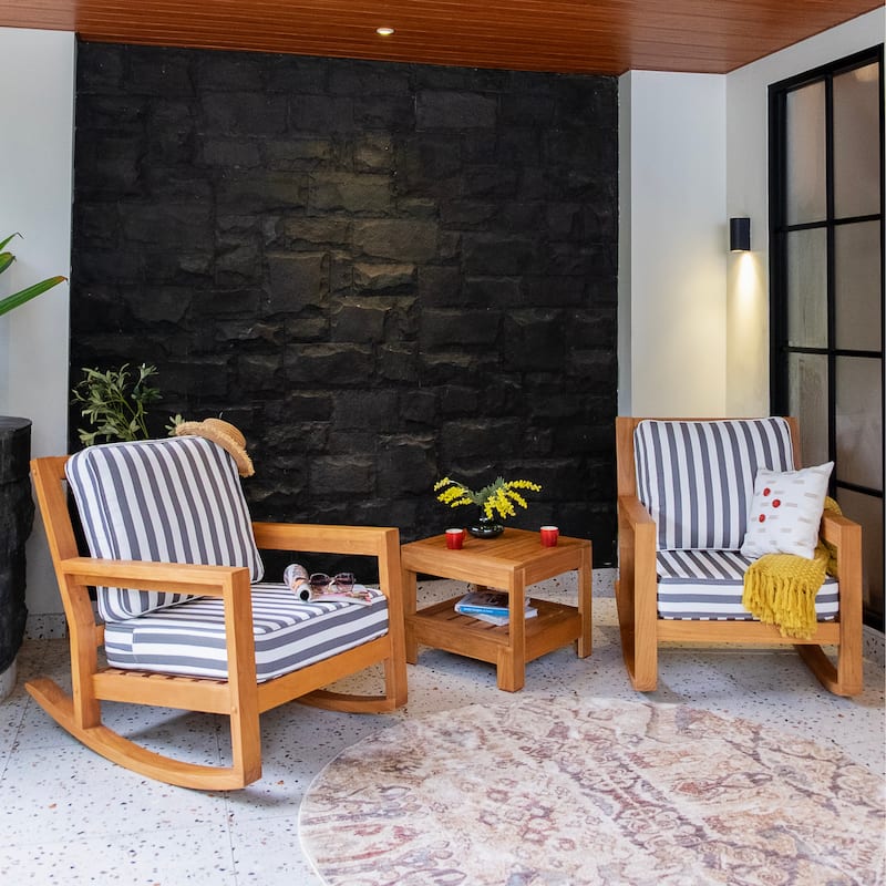 Cambridge Casual Leon 3-Piece Teak Outdoor Rocking Chair Set