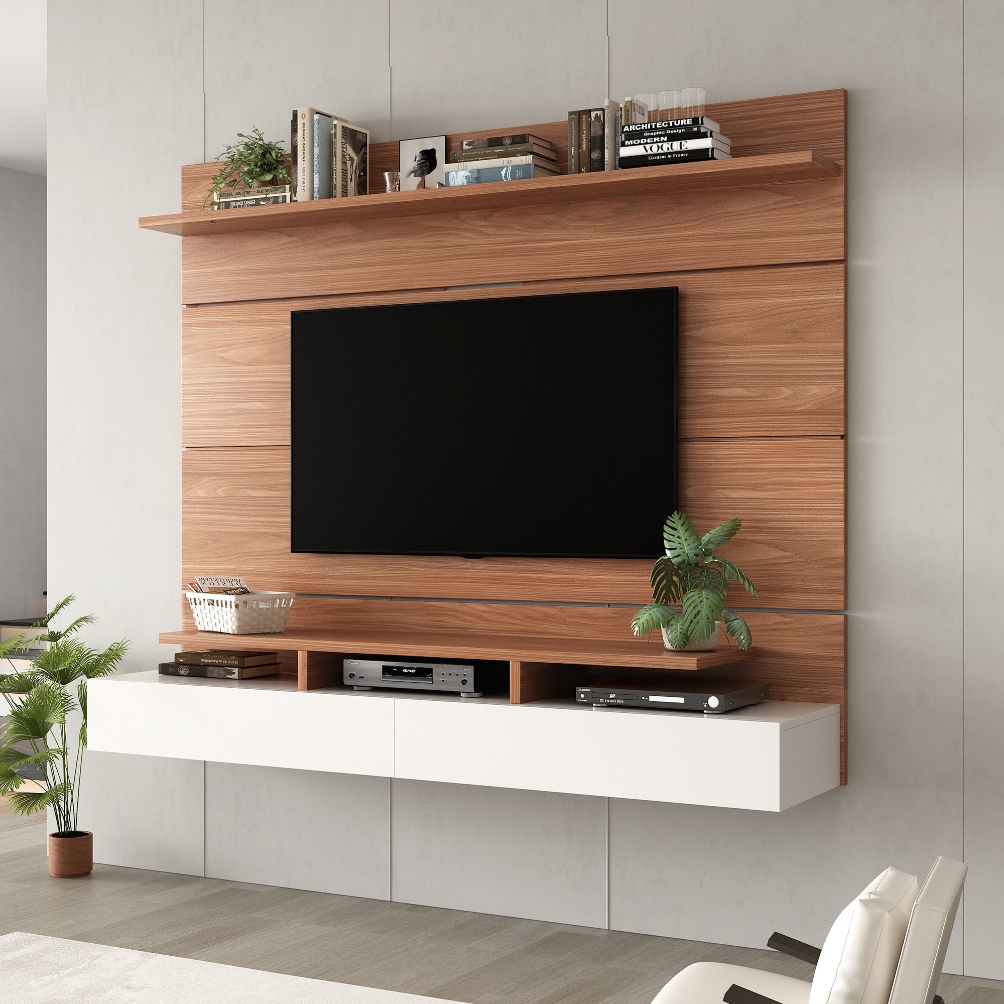 Wall Mounted TV Stand with Large Storage Space for TVs Up To 85,  Multi-Purpose Cabinet, Cable Management, and Drop Down Doors - Bed Bath &  Beyond - 38288145