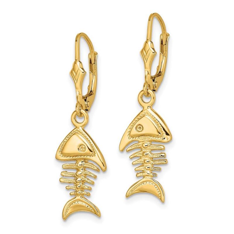 Curata 14k Yellow Gold 35x9.8mm 3D Fishbone Leverback Earrings