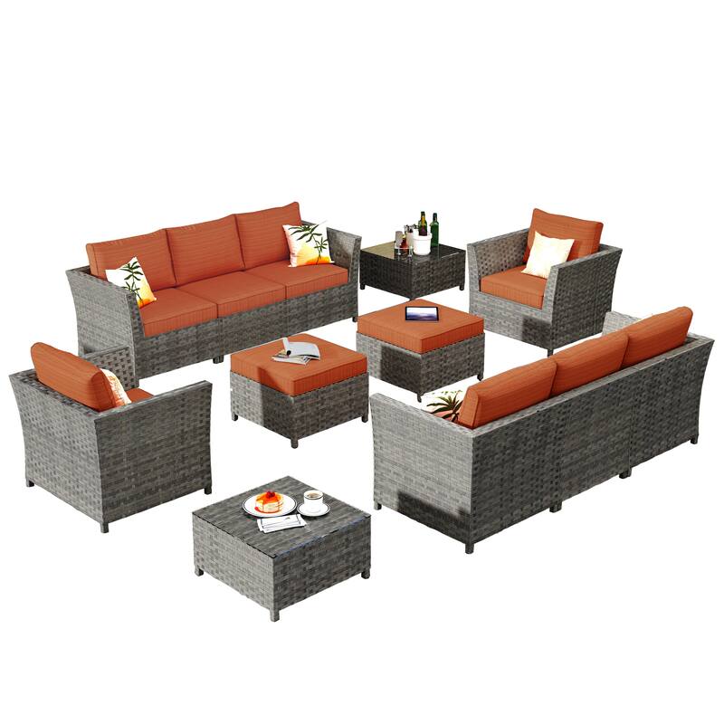 HOOOWOOO 12-piece Wicker Outdoor Sectional Sofa Set with Coffee Table
