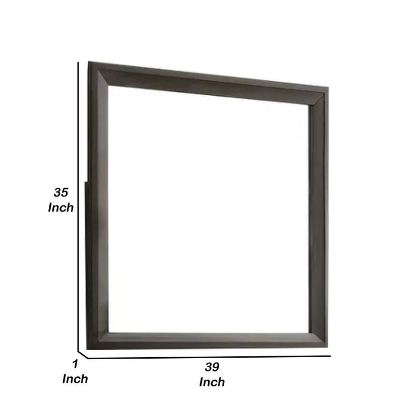 Fema Dresser Mirror, 35 Inch Bevel Edge Frame, Brown Wood