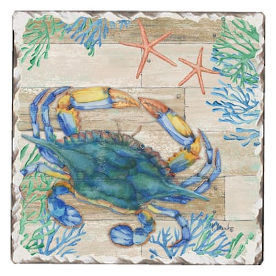 Counterart Absorbent Stone Coasters - Crab Life - Set of 4 - 4x4x1.079