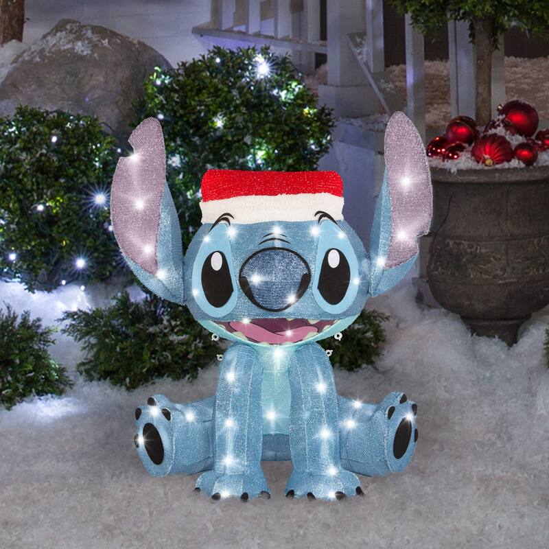 3D Holiday Lighted Tinsel Sculpture-Stitch w/Santa Hat-28"-Disney