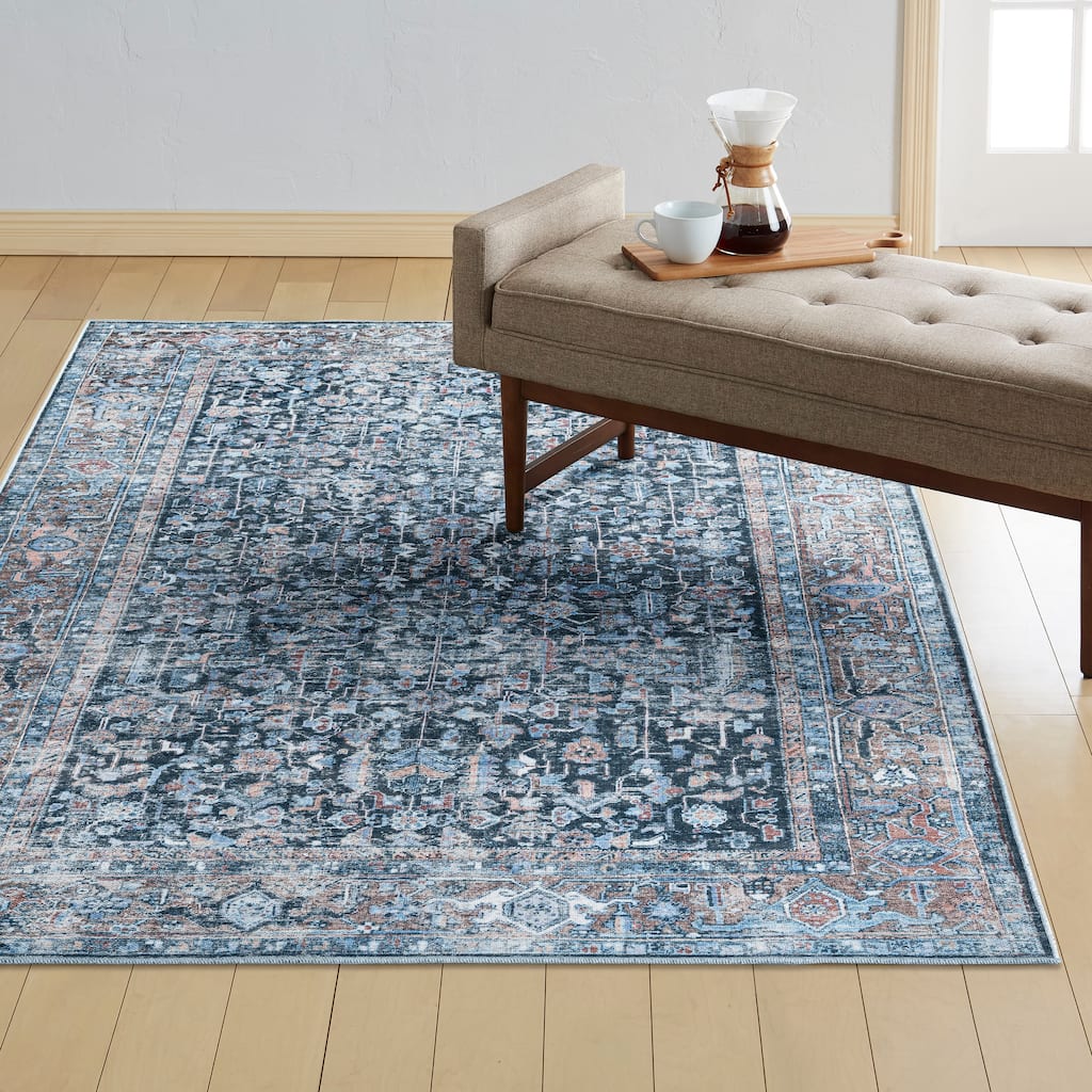 Everwash Callaghan Edith Distressed Vintage Machine Washable Area Rug