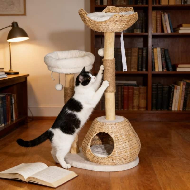 Anmytek Wooden Cat Tree with Scratching Posts for Indoor Cats
