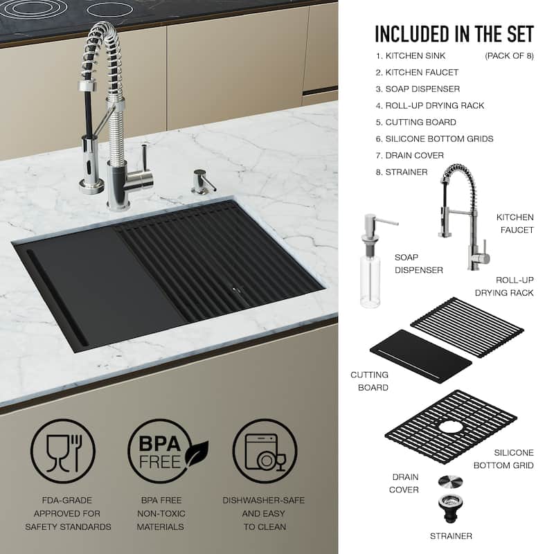 VIGO Mercer 24"L x 20"W Undermount Kitchen Sink and Edison 19"H in Faucet Set