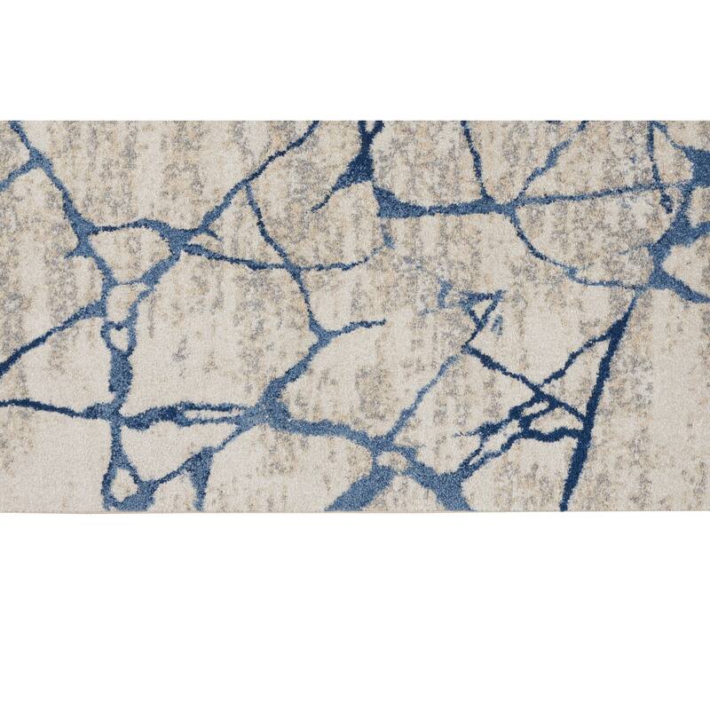 Calvin Klein River Flow Contemporary Abstract Ivory Blue Area Rug