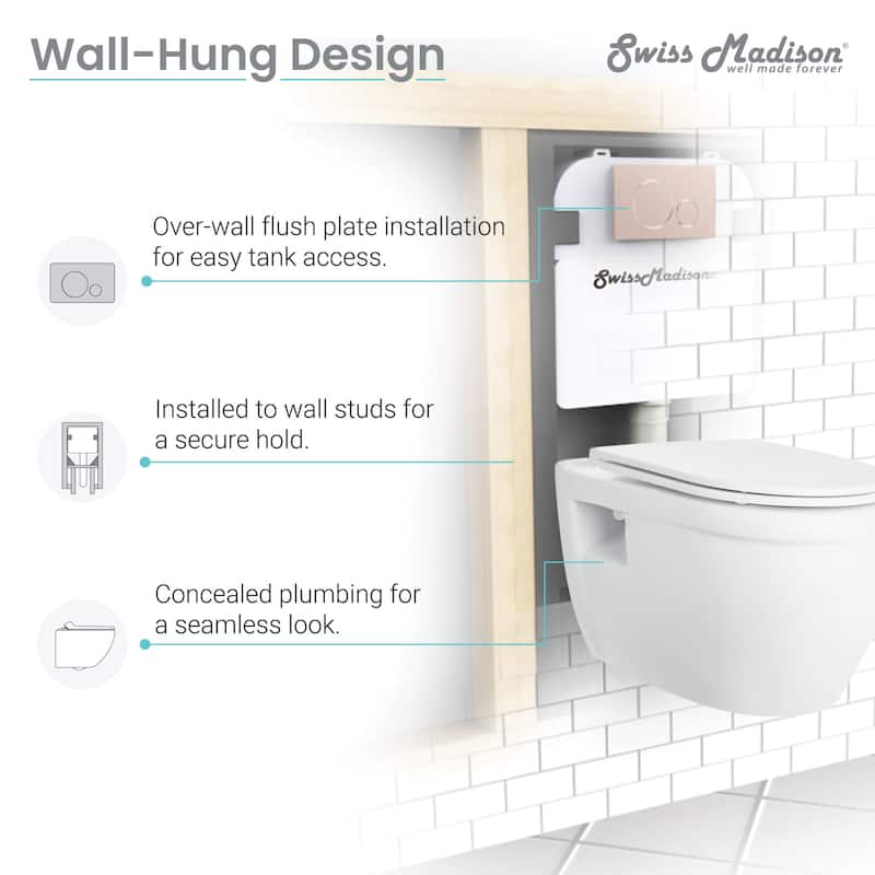 Swiss Madison Ivy Wall Mounted Elongated Toilet Bowl Only - Seat