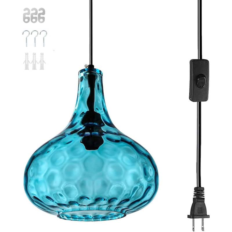 14.7 ft cord pendant light blue hanging light glass,metal bedroom light