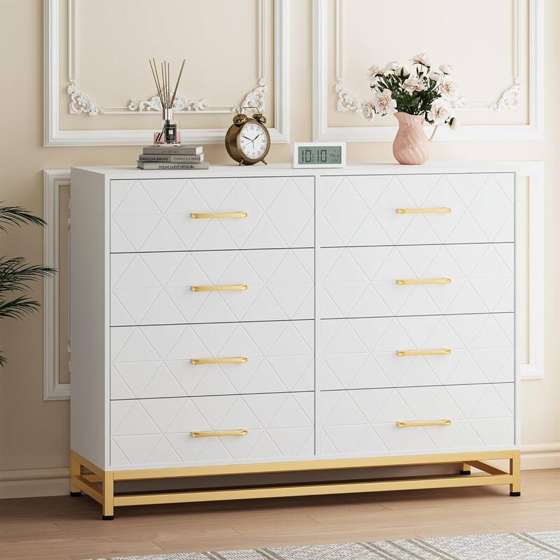 8 Drawer Dresser for Bedroom with Metal Handles