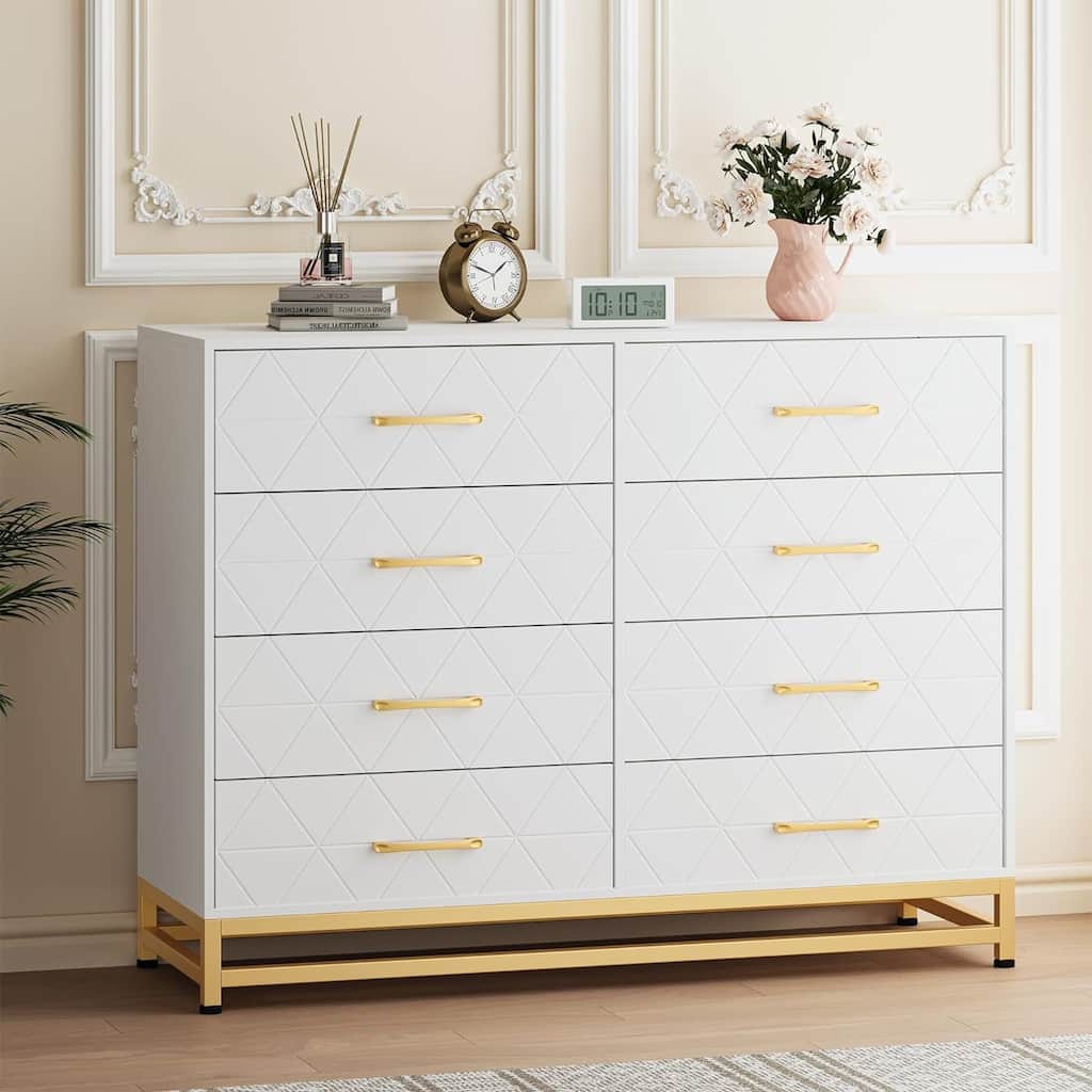 8 Drawer Dresser for Bedroom with Metal Handles