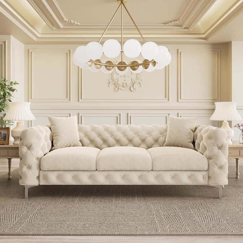 Morden Fort Modern Velvet Sofa with Button Tufted,Solid Wood Frame and Iron Legs