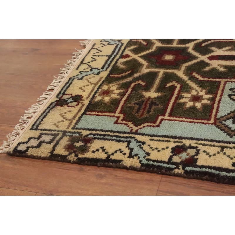 Hand Knotted Oriental 100% Wool Carpet Traditional Geometric Navy Blue & Blues Kazak Runner Rug - 7' 11'' X 2' 6''